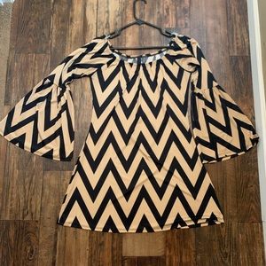 Black and gold bell sleeve dress